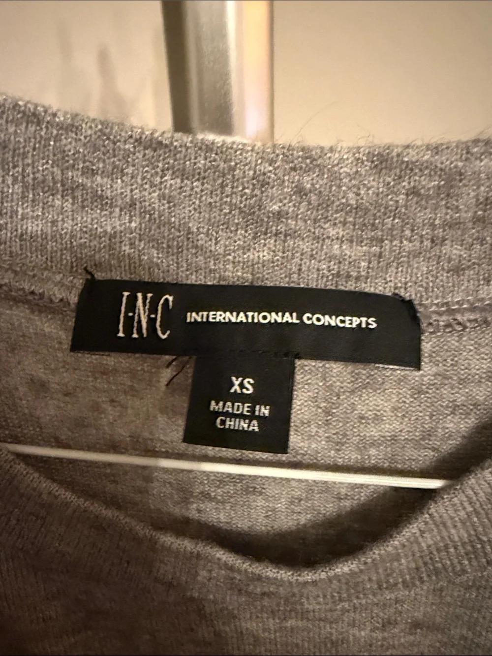 INC International Concepts Heather Gray Lace-Up Shoulder Crewneck Sweater
